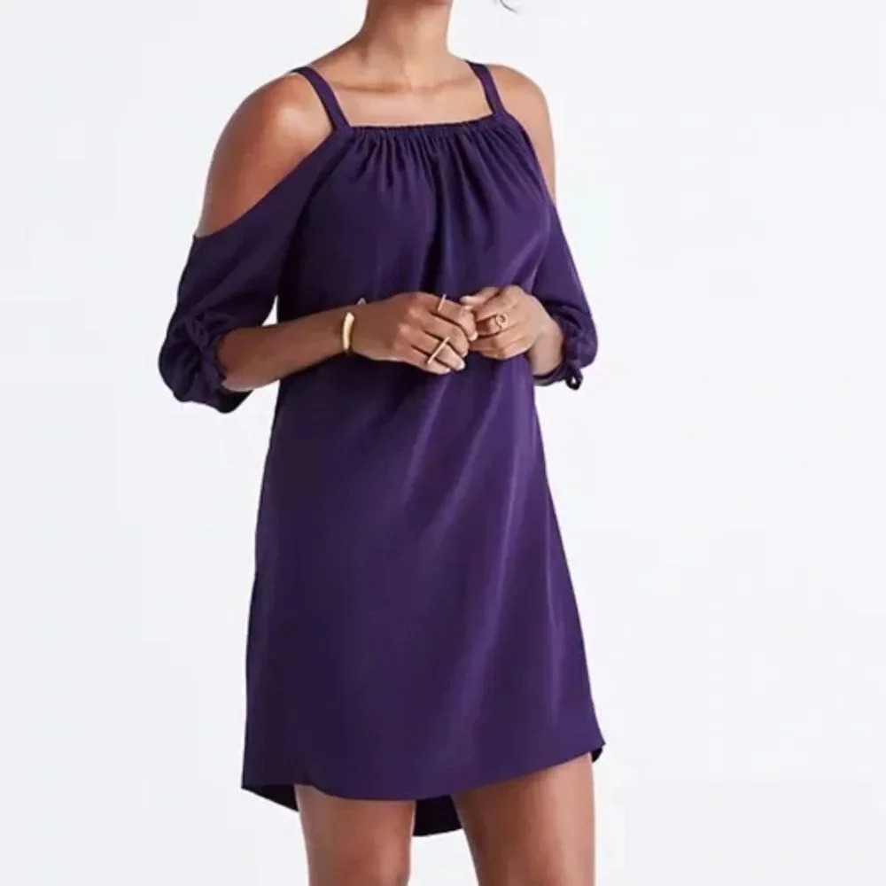 MADEWELLâPurple Silk Cold Shoulder Dress Sizeâ6